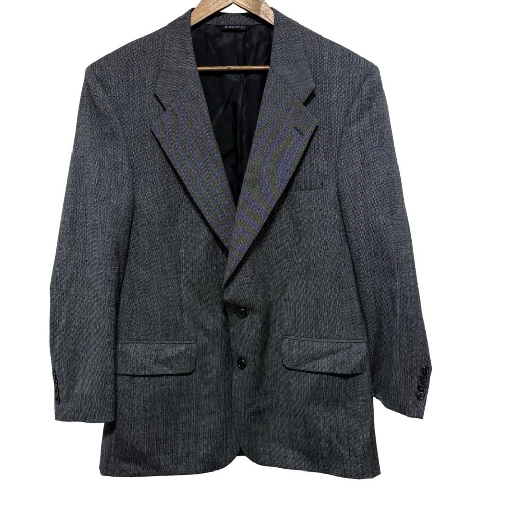 Burberry Vintage Blazer Jacket Men 44 Grey Tweed Wool Two Button Made USA Pocket